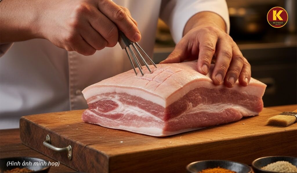 Chọn lọc thịt heo và chuẩn bị da