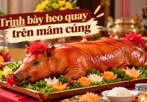 Trình bày heo quay nguyên con trên mâm cúng